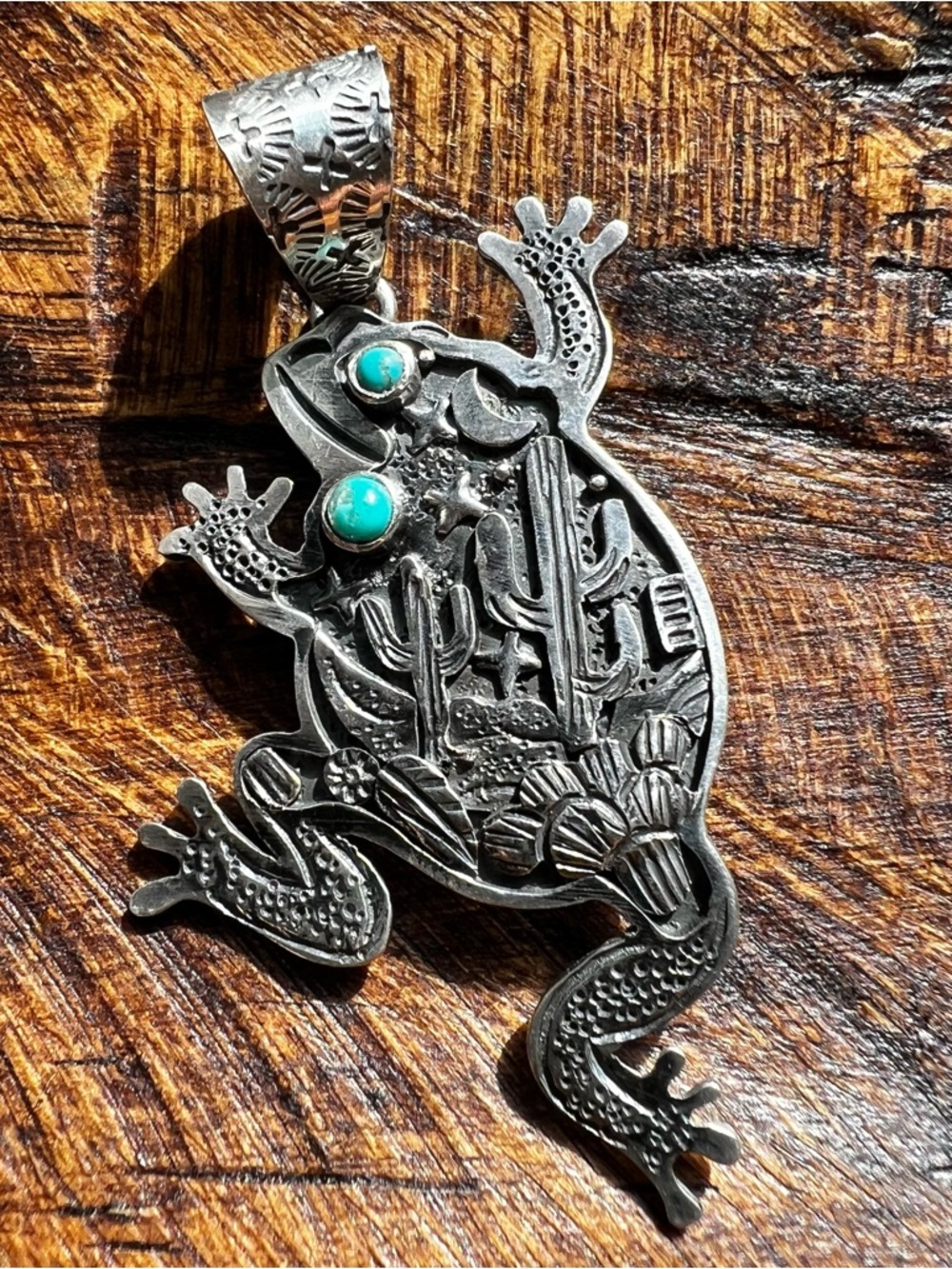 Sterling Silver Storyteller Frog Pendant Kingman Turquoise Southwestern